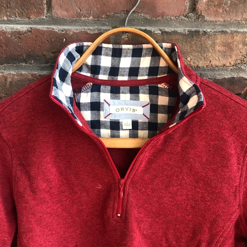 Better Sweater 1/4 zip up red with gingham